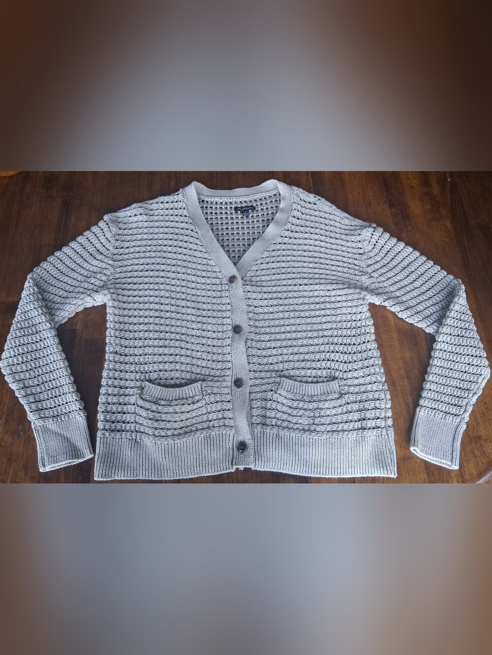 100% Cotton Oatmeal Colored Knit Button-Front Women’s Cardigan Sweater Size L